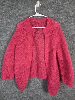 Handmade Sweater Womens Pink Cashmere Open Knit Cardigan Material Damage
